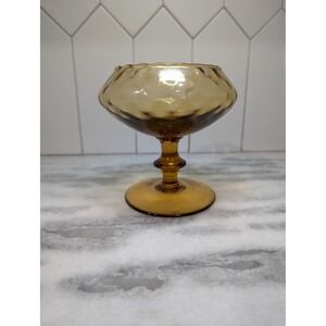 Empoli Italy Art Glass Amber Compote Pedestal, Optic Rib Pattern, MCM Home Decor